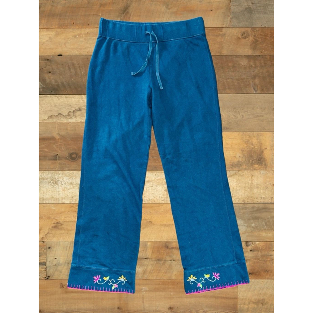Sleep Sense Women’s Small Blue Embroidered Floral Patches Pajama/Lounge Pants - Picture 10 of 10